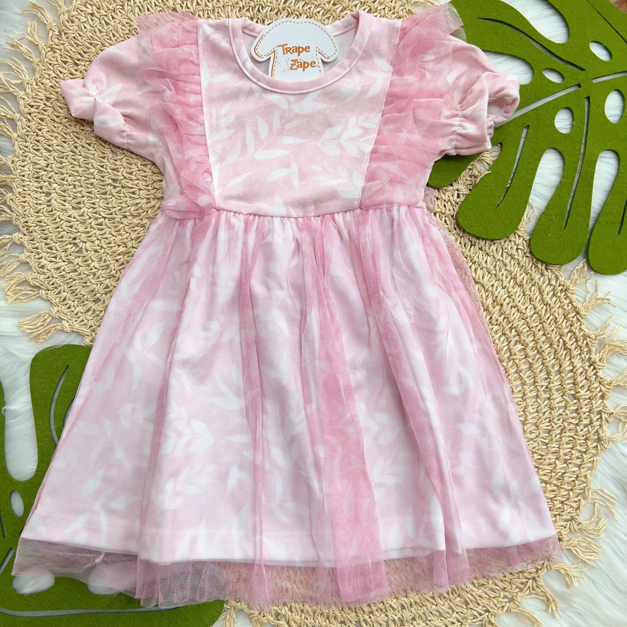 Vestido em Tule Folhagem - Rosa